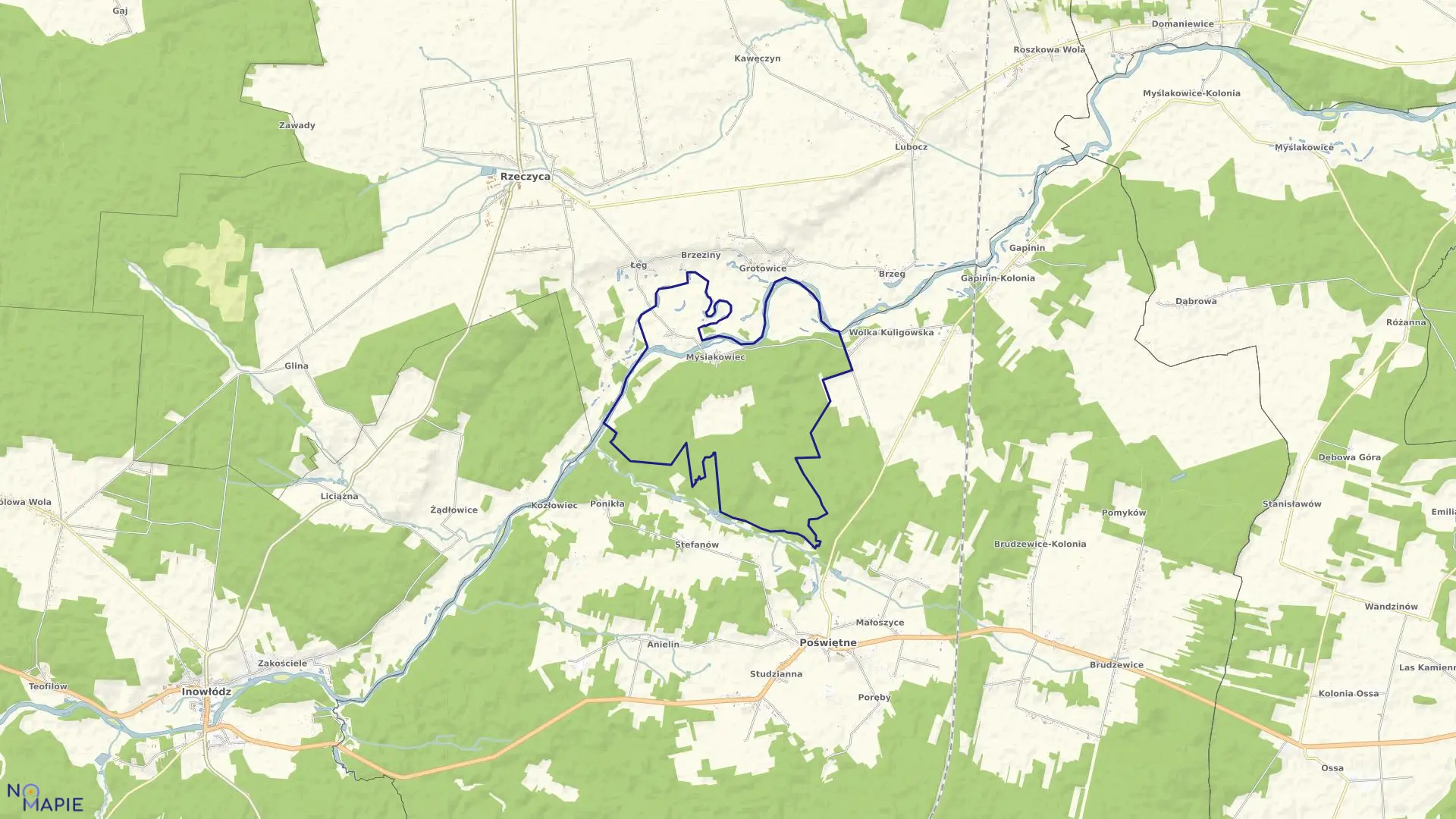 Mapa obrębu Mysiakowiec w gminie Poświętne