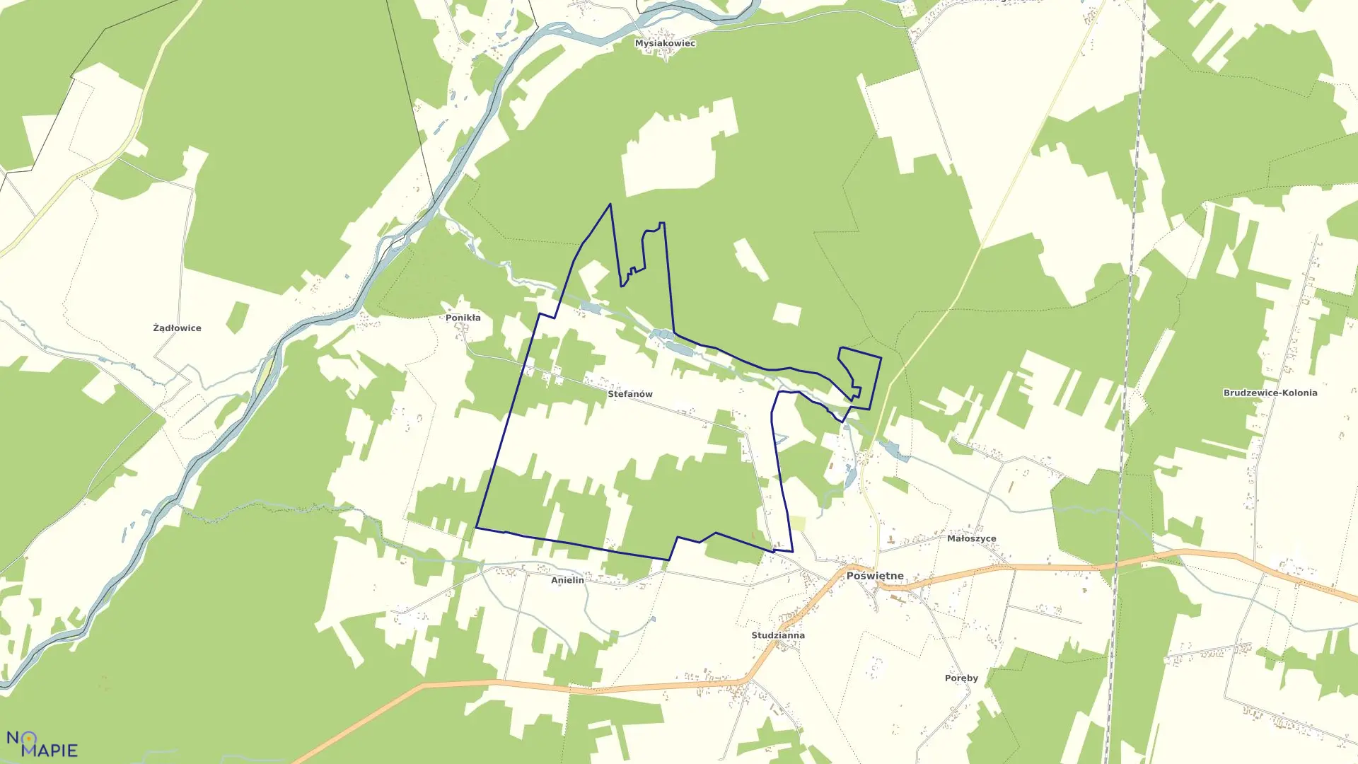 Mapa obrębu Stefanów w gminie Poświętne