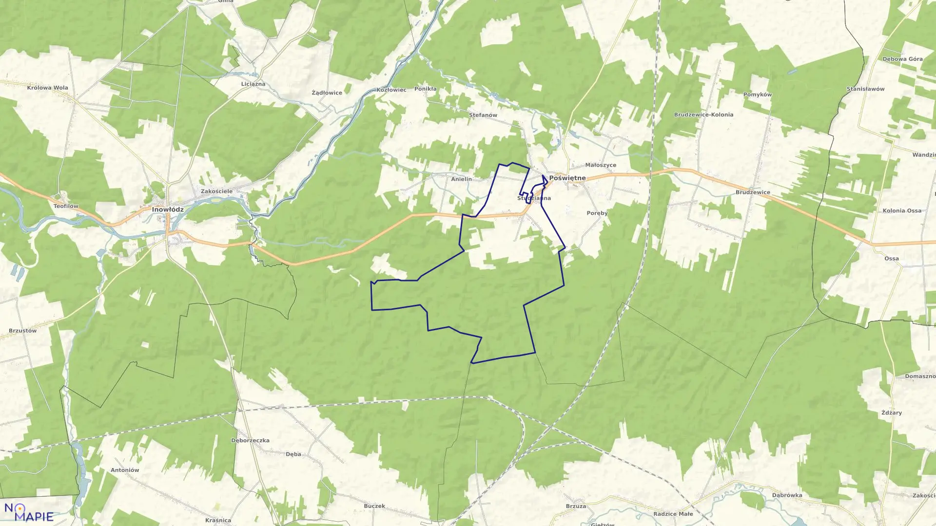 Mapa obrębu Studzianna w gminie Poświętne