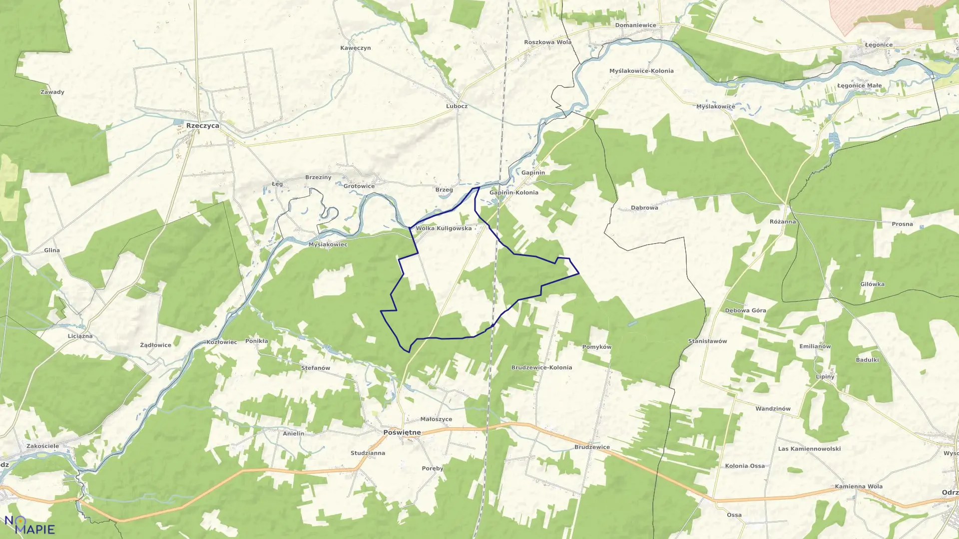 Mapa obrębu Wólka Kuligowska w gminie Poświętne